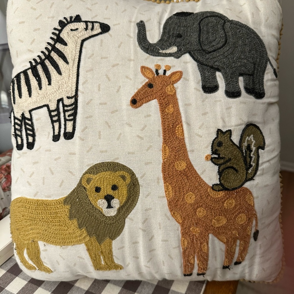 Animal Embroidered Throw Pillow